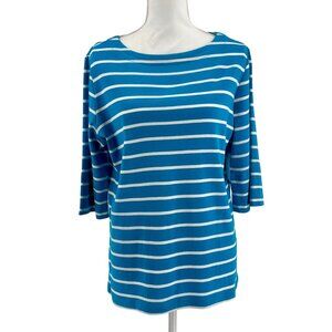 Christopher & Banks Blue & White Striped Cotton Womens Top With 3/4 Sleeves Size